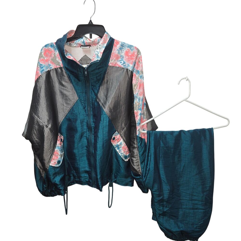 Active Code Climate Zone VTG 80s Womens Large Teal Floral Windbreaker Track Set